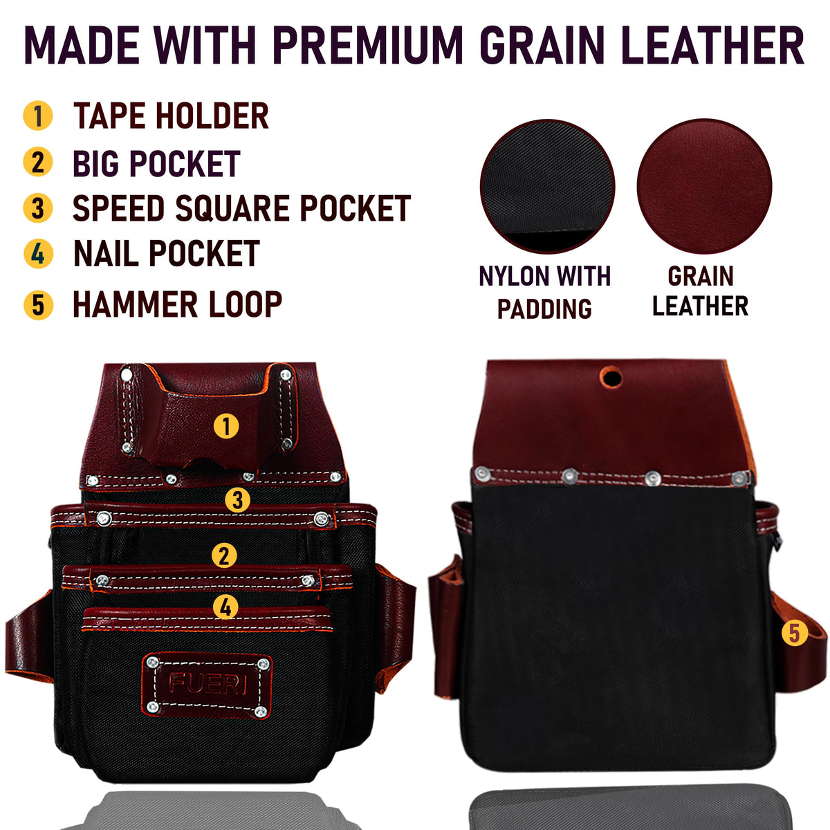 Heavy Duty Leather & 1680D Nylon 26 Pockets Electrician Tool Belt & Bag Combo L867