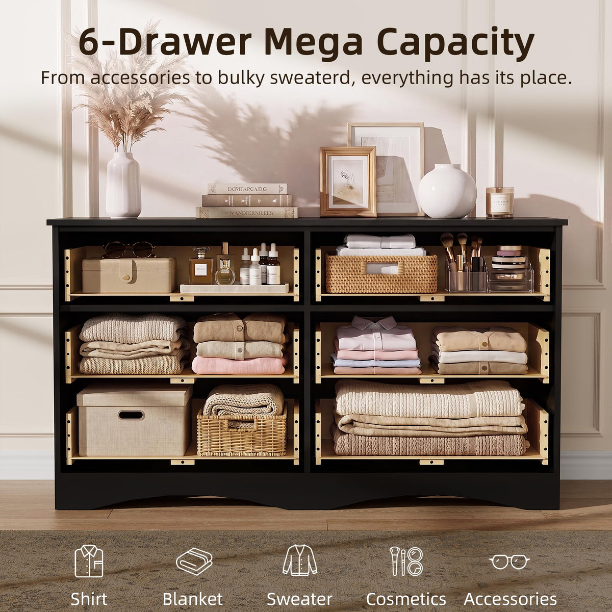 6 Drawer Fluted Wood Dresser R9254
