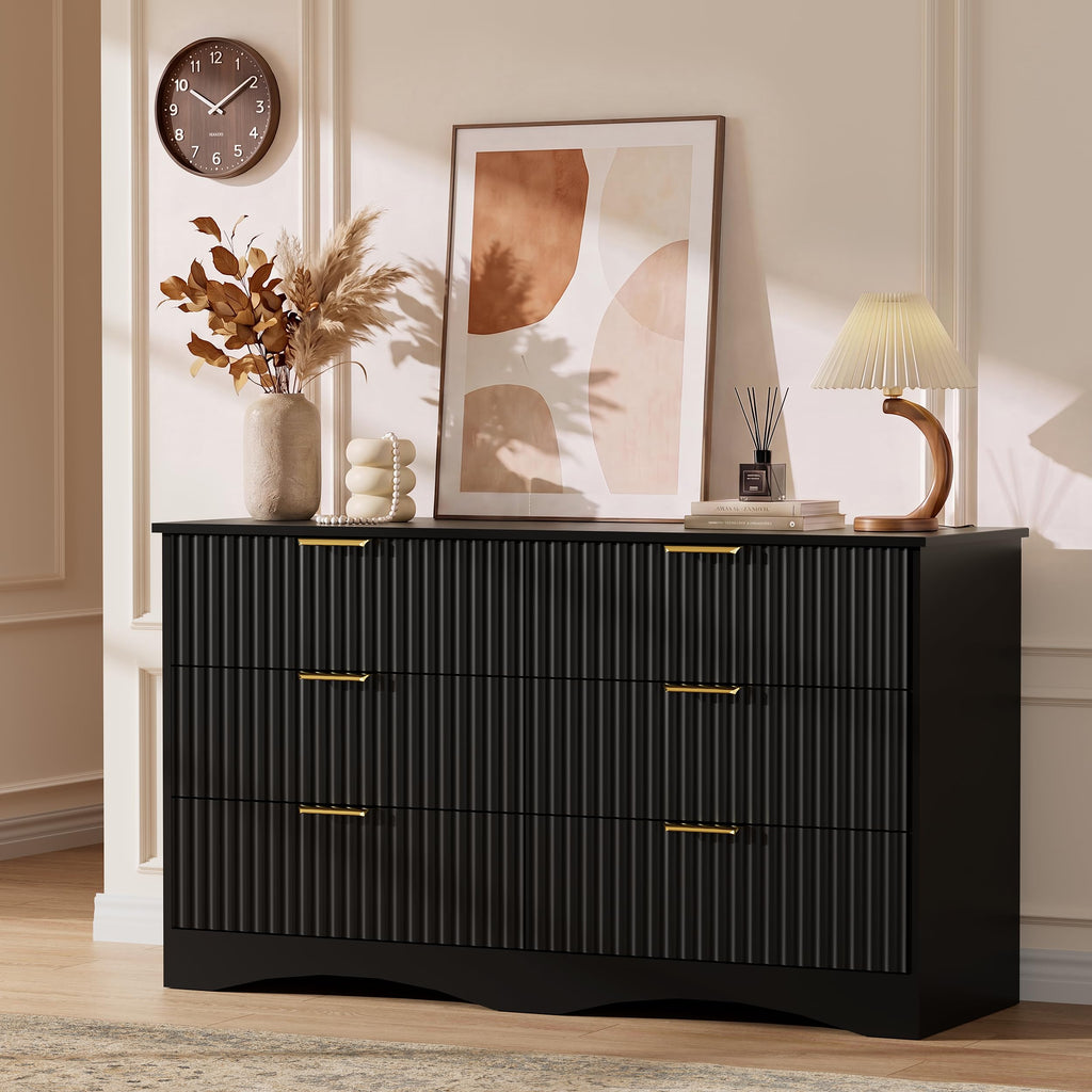 6 Drawer Fluted Wood Dresser R9254