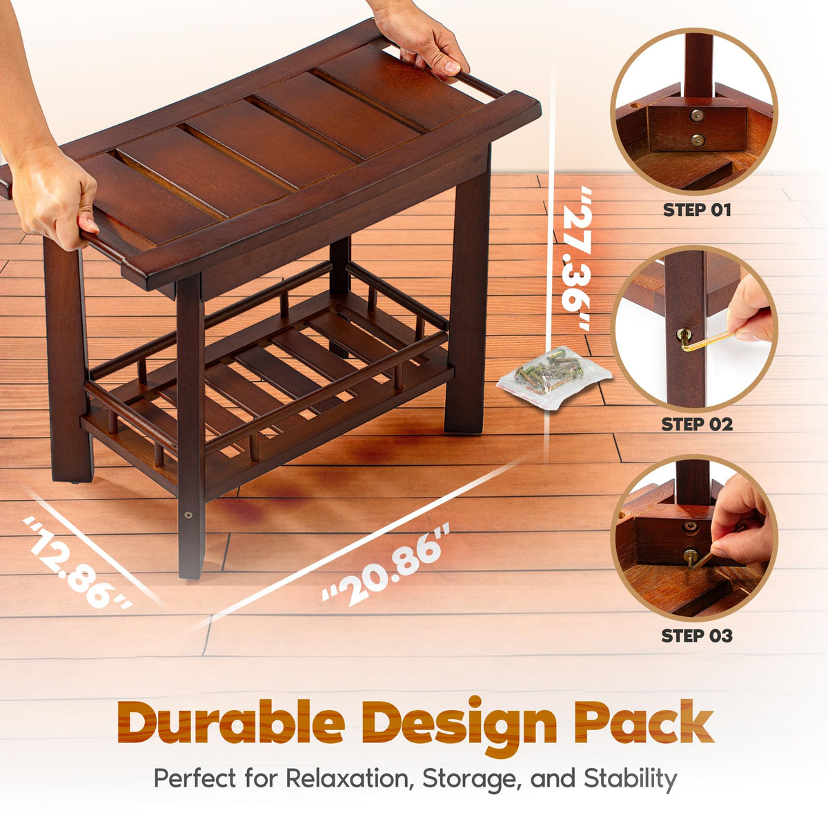 21" Teak Shower Bench with Storage Shelf M3854