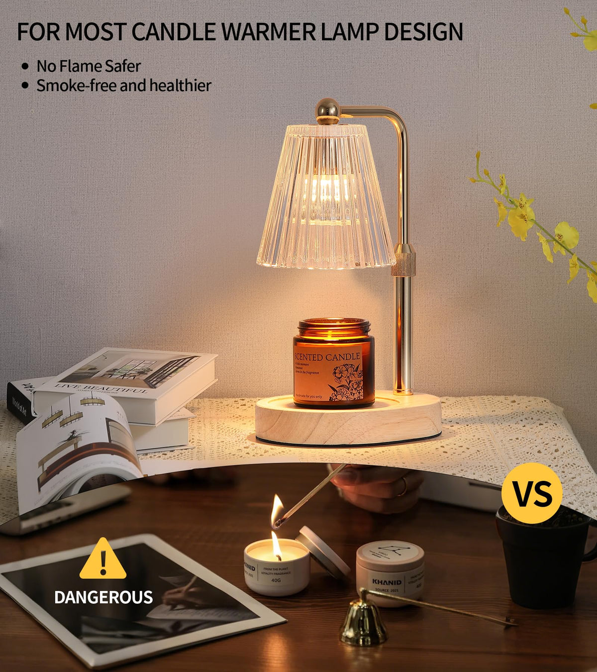 Gold Candle Warmer Lamp with Timer Dimmable with 2 Bulbs I388