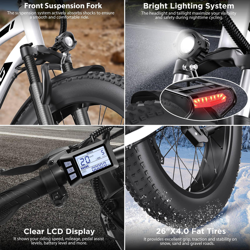 1000W 26" Fat Tire Electric Mountain Bike with 48V 13AH Battery X82760