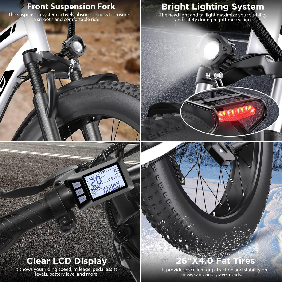 1000W 26" Fat Tire Electric Mountain Bike with 48V 13AH Battery X82760