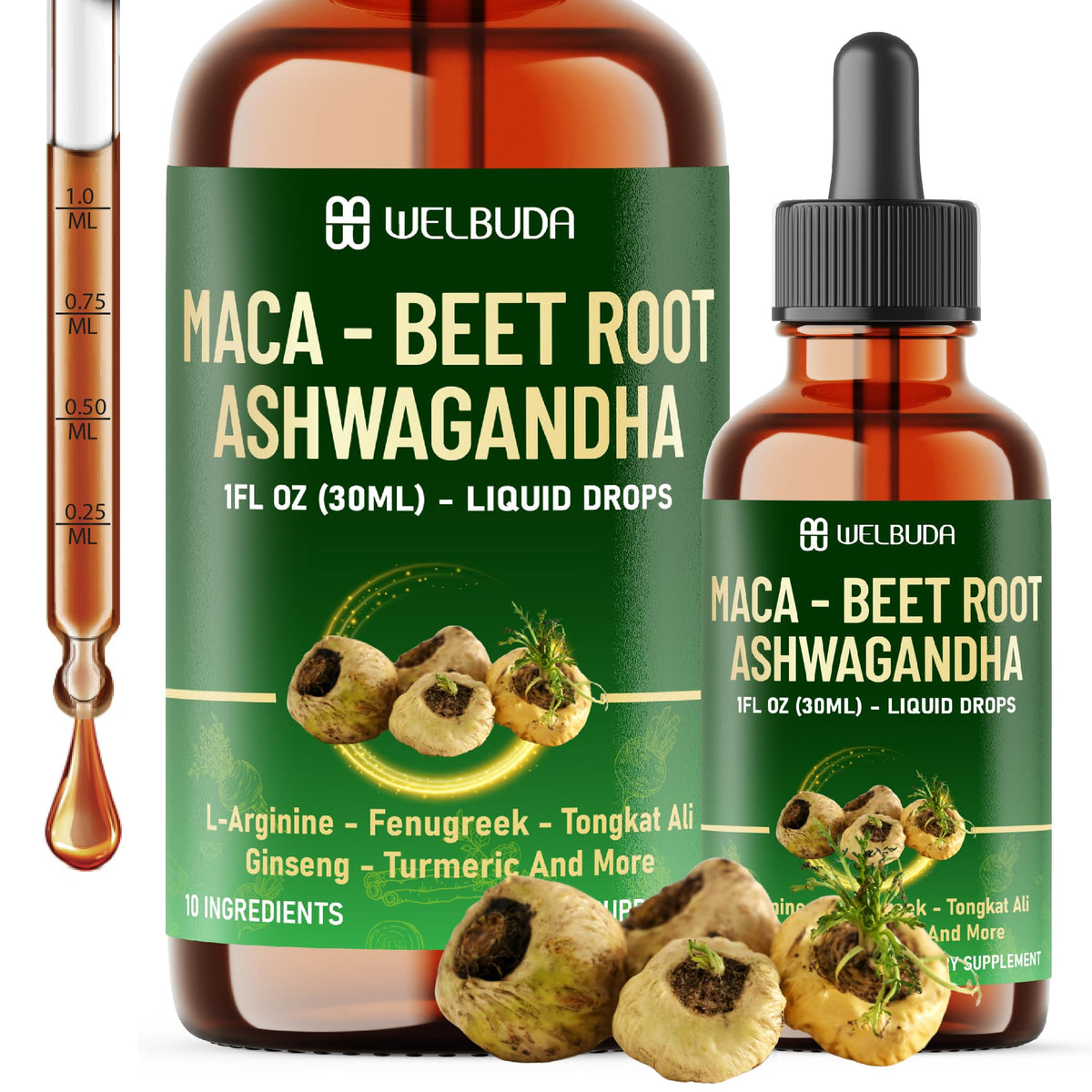 Maca Root Liquid Drops with Ashwagandha, Fenugreek, Beet Root and L-Arginine, 1 FL Oz K837156