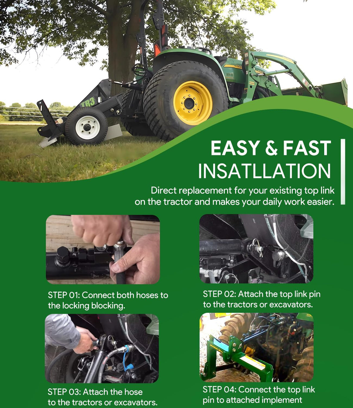Hydraulic Top Link Cat. 1-1 with Locking Block and 2 Hose V487