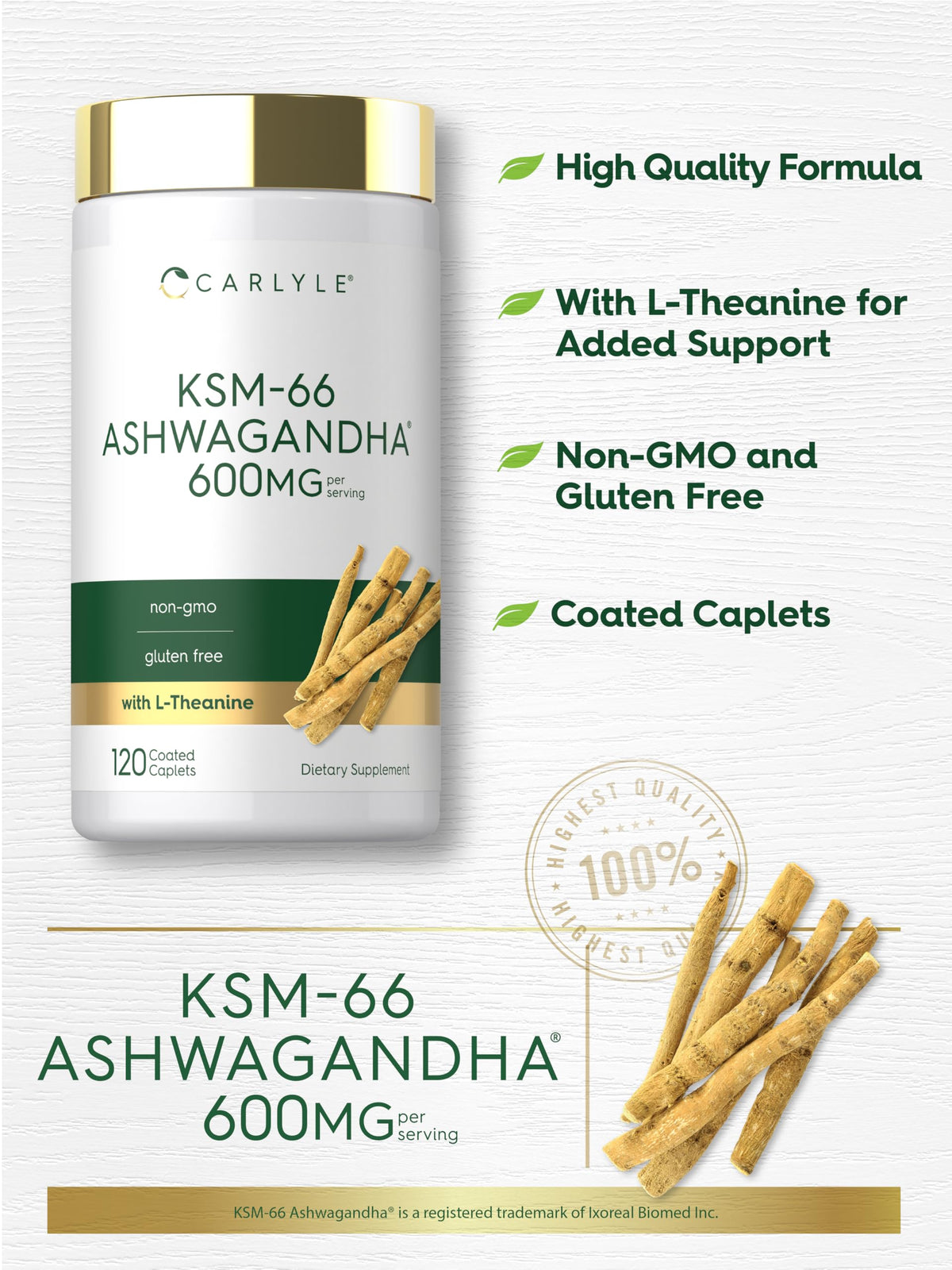 Ashwagandha Root Extract 600mg 120 Vegan Caplets Y96783