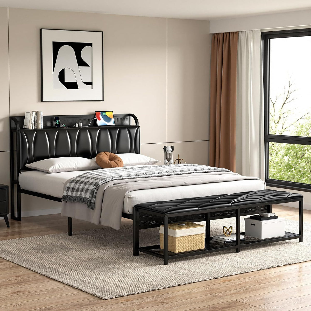 Black Full Size Upholstered Bed Frame with Storage T225936