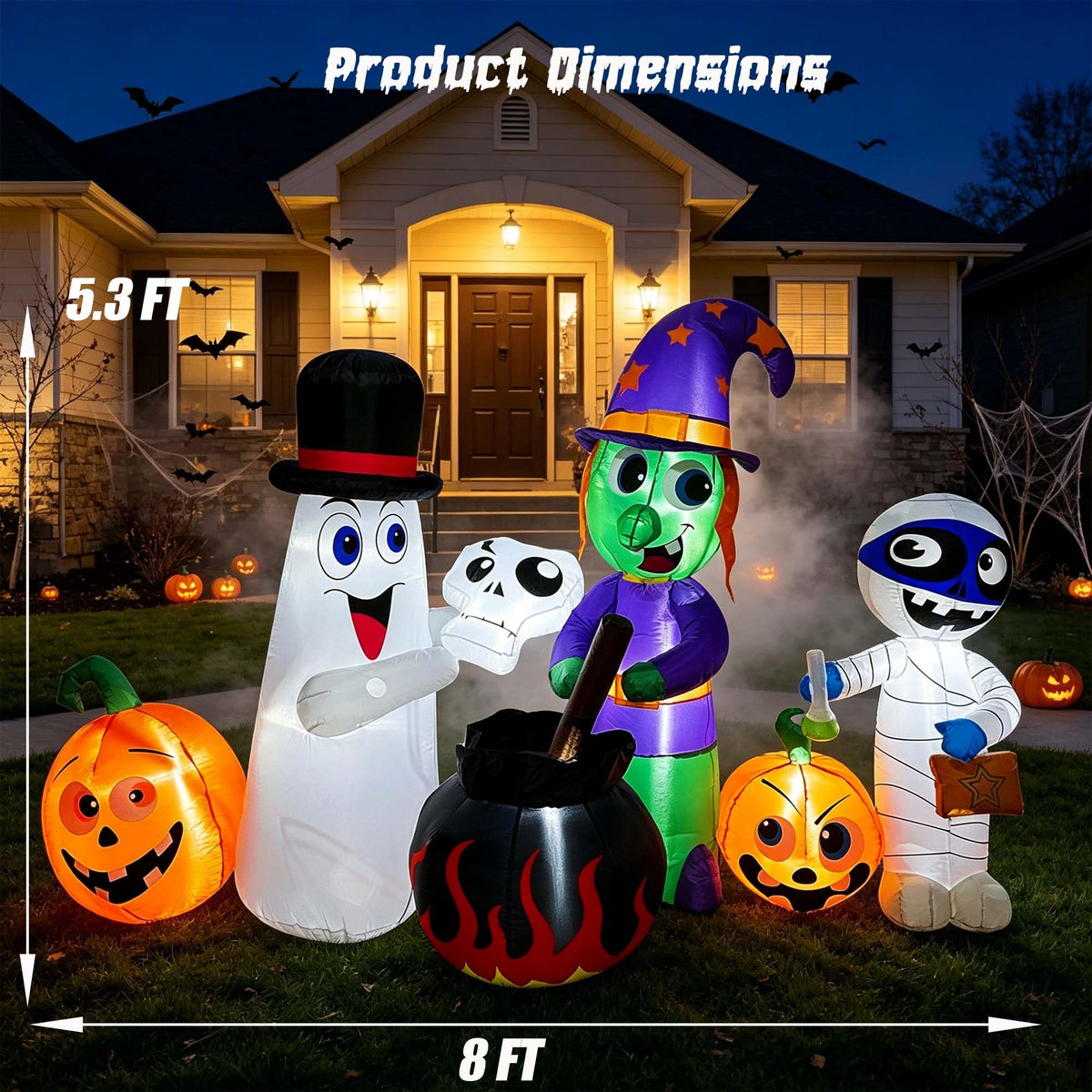 8 FT Halloween Inflatable Witch Ghost Mummy Combo Decorations H592