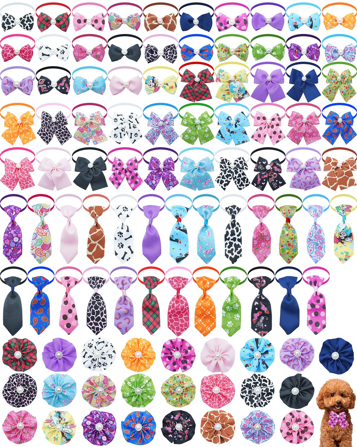100 Pack Small Dog Bows and Ties A4280