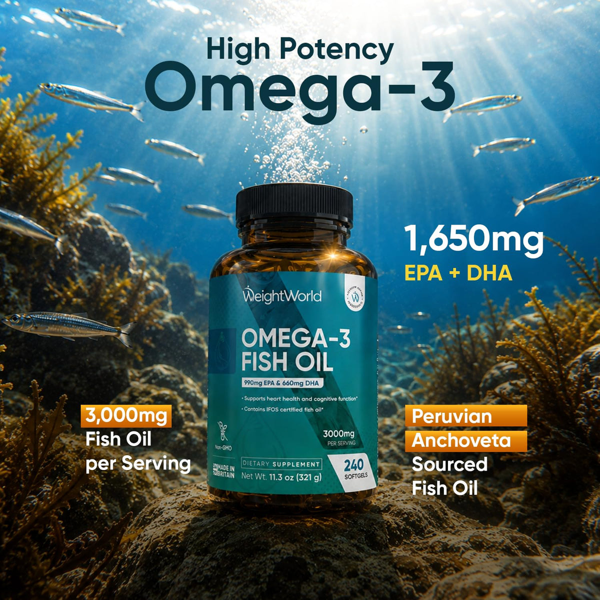 Omega 3 Fish Oil 3000mg 240 Softgels W16122