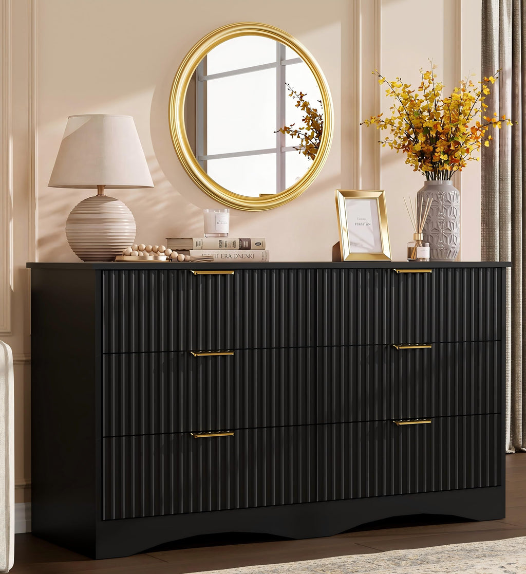 6 Drawer Fluted Wood Dresser R9254