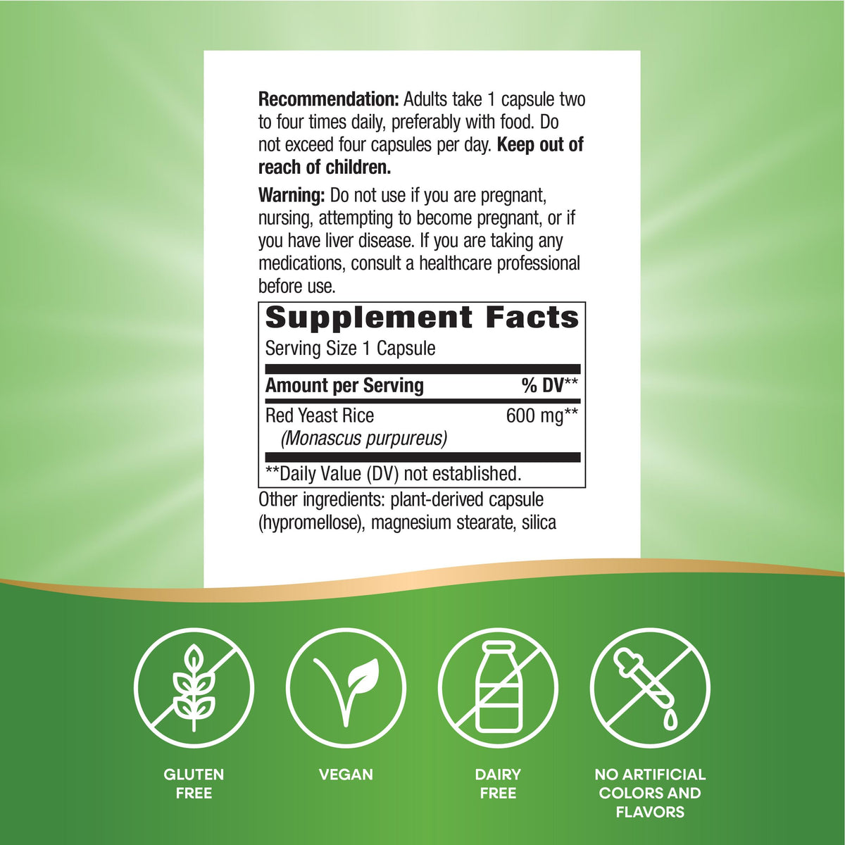 Red Yeast Rice 600 mg Vegan 120 Capsules J33477