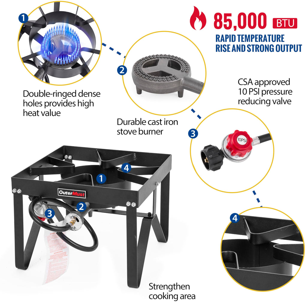 Heavy Duty Propane Burner with 10 PSI Regulator and Cast Iron E964612