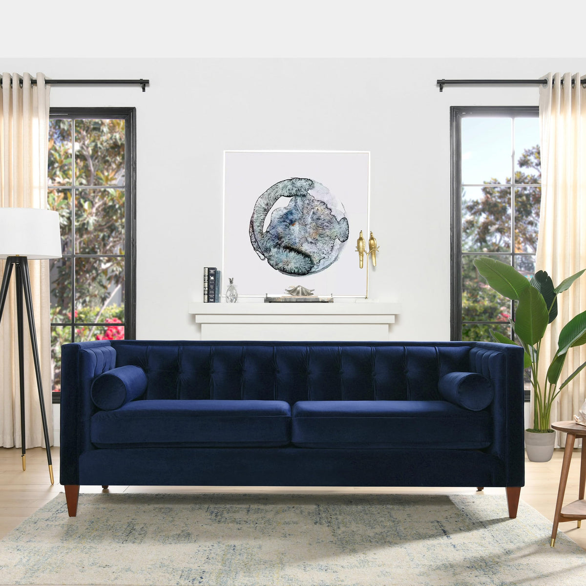 84" Navy Blue Velvet Tufted Sofa U782837