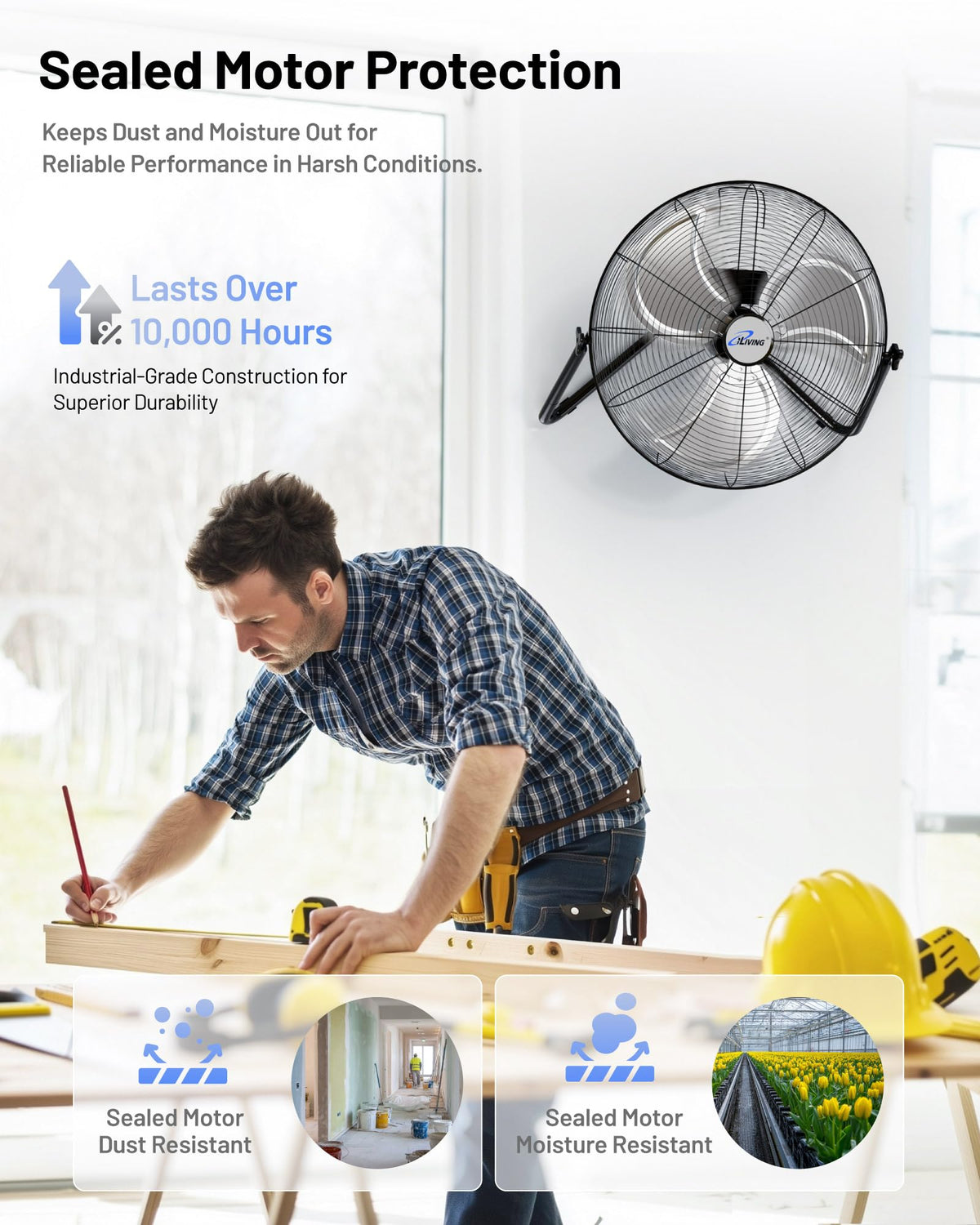 20 Inch Heavy Duty Floor & Wall Mount Fan, 3-Speed Black X8133