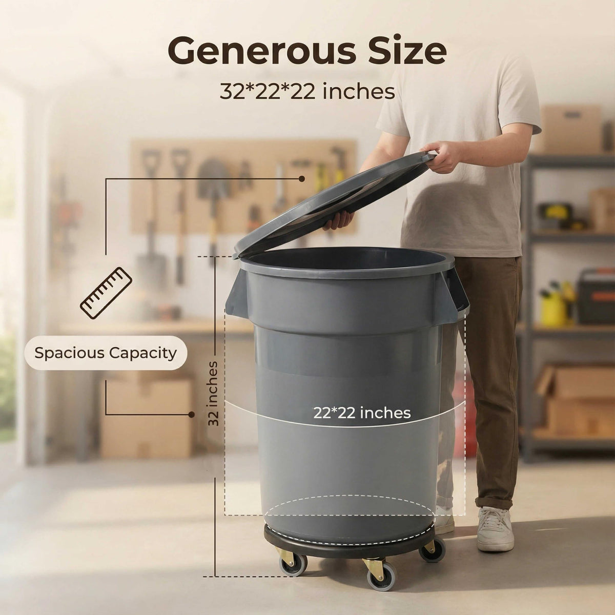 32 Gallon Outdoor Trash Can with Lid and Wheels J7560