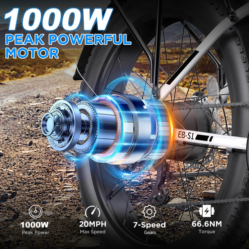 1000W 26" Fat Tire Electric Mountain Bike with 48V 13AH Battery X82760