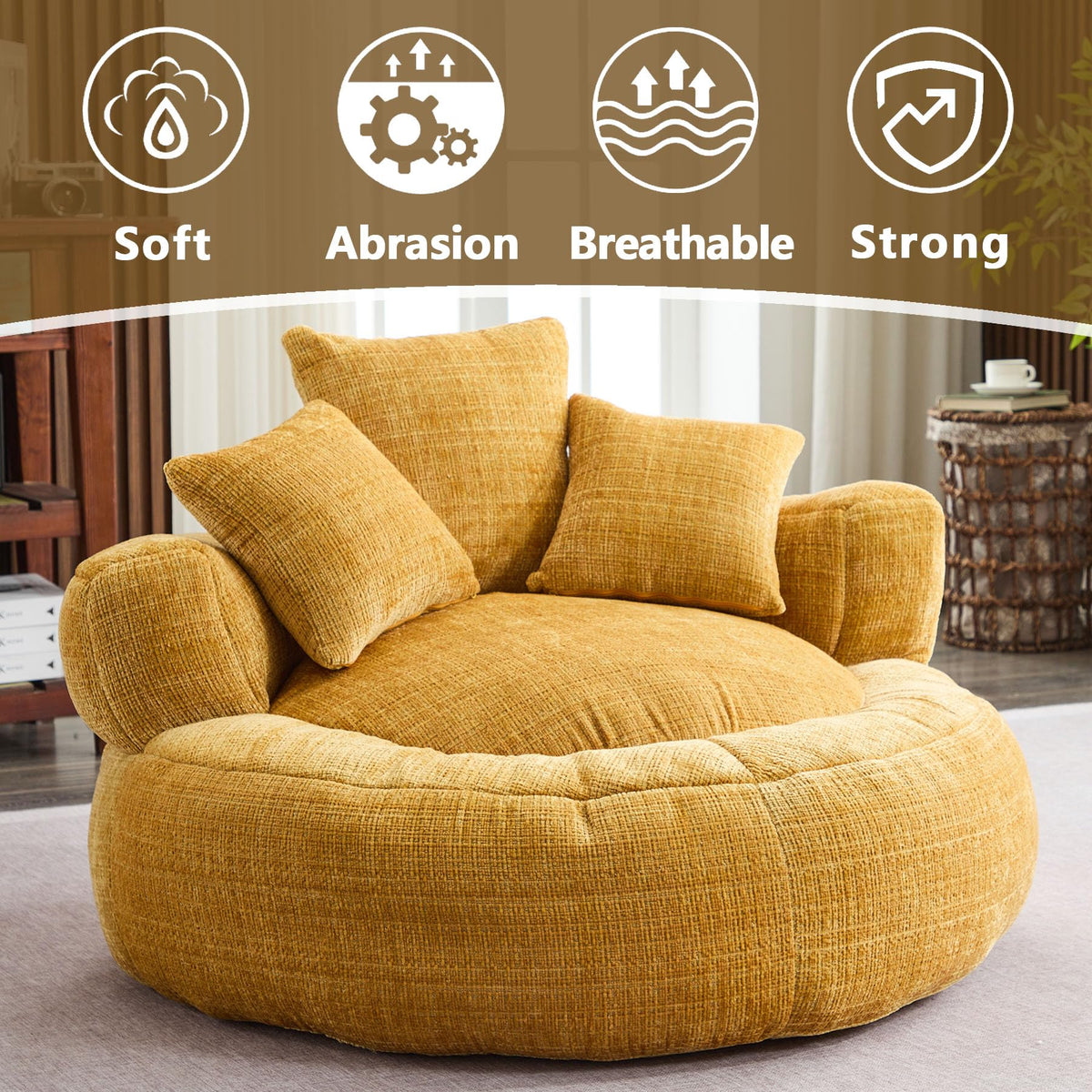 Oversized Chenille Bean Bag Chair with Pillows D751