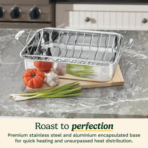 16-Inch Induction Compatible Stainless Steel Roasting Pan with Rack Z77410