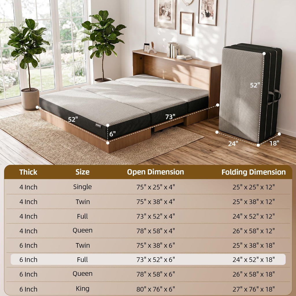 Memory Foam Trifold Mattress Full Size 6 Inch Grey R86559