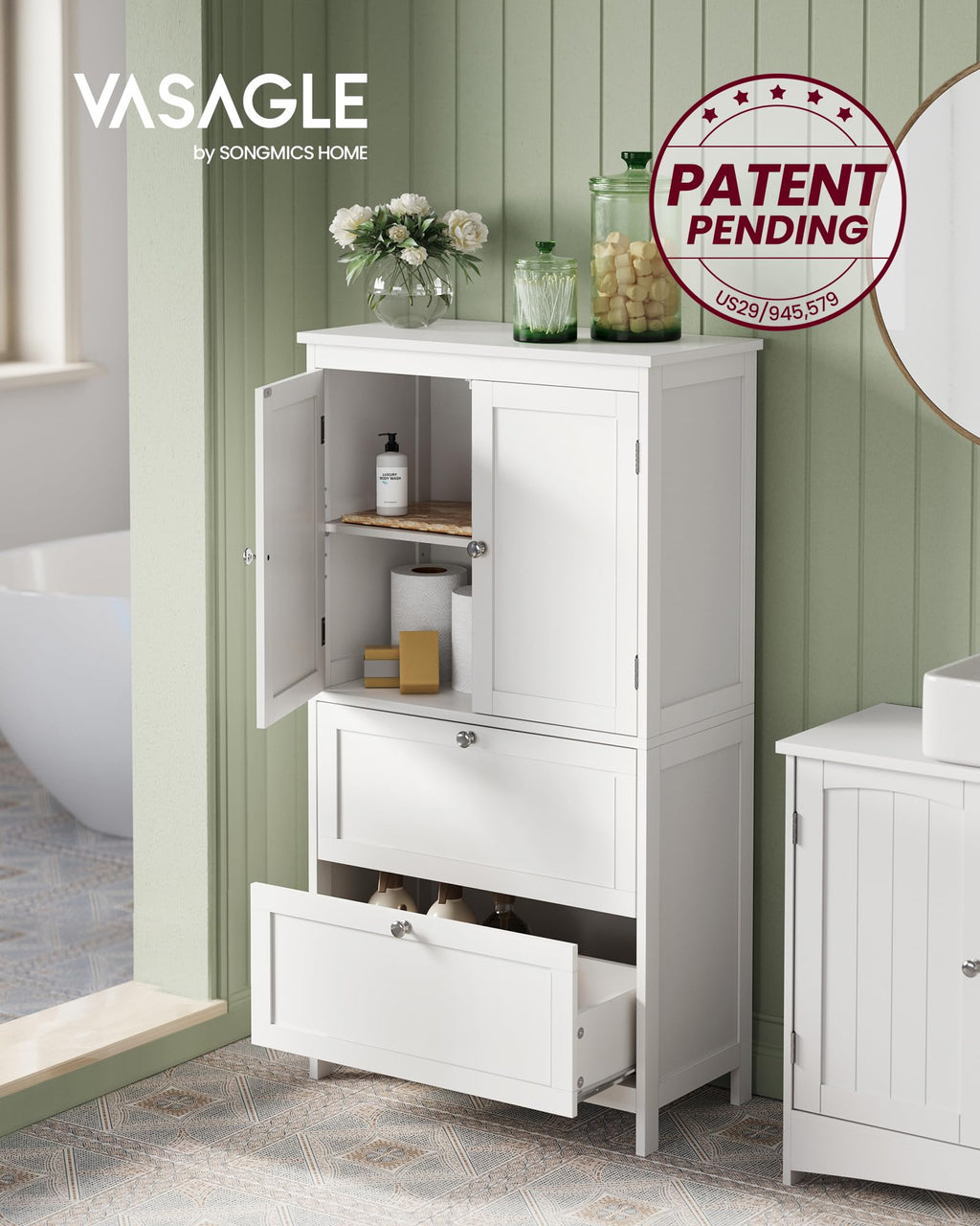 Cloud White Bathroom Floor Cabinet with 2 Doors, 2 Drawers F454