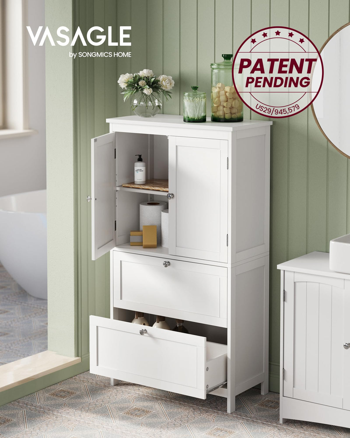 Cloud White Bathroom Floor Cabinet with 2 Doors, 2 Drawers F454