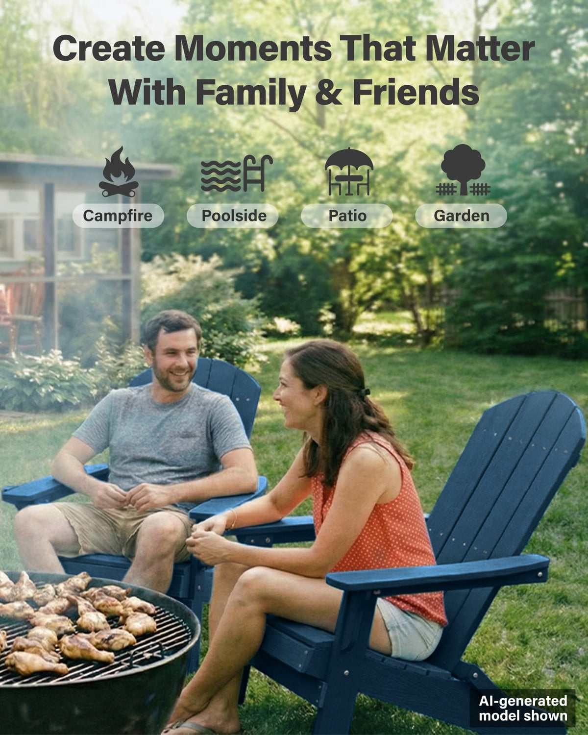 Oversized Plastic Adirondack Chair Set of 2 Navy Blue F995