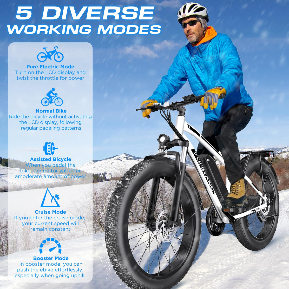 1000W 26" Fat Tire Electric Mountain Bike with 48V 13AH Battery X82760