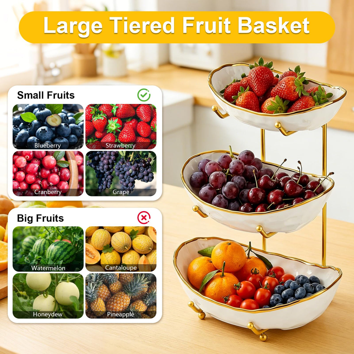 3-Tier Ceramic Fruit Bowl with Stand N8263