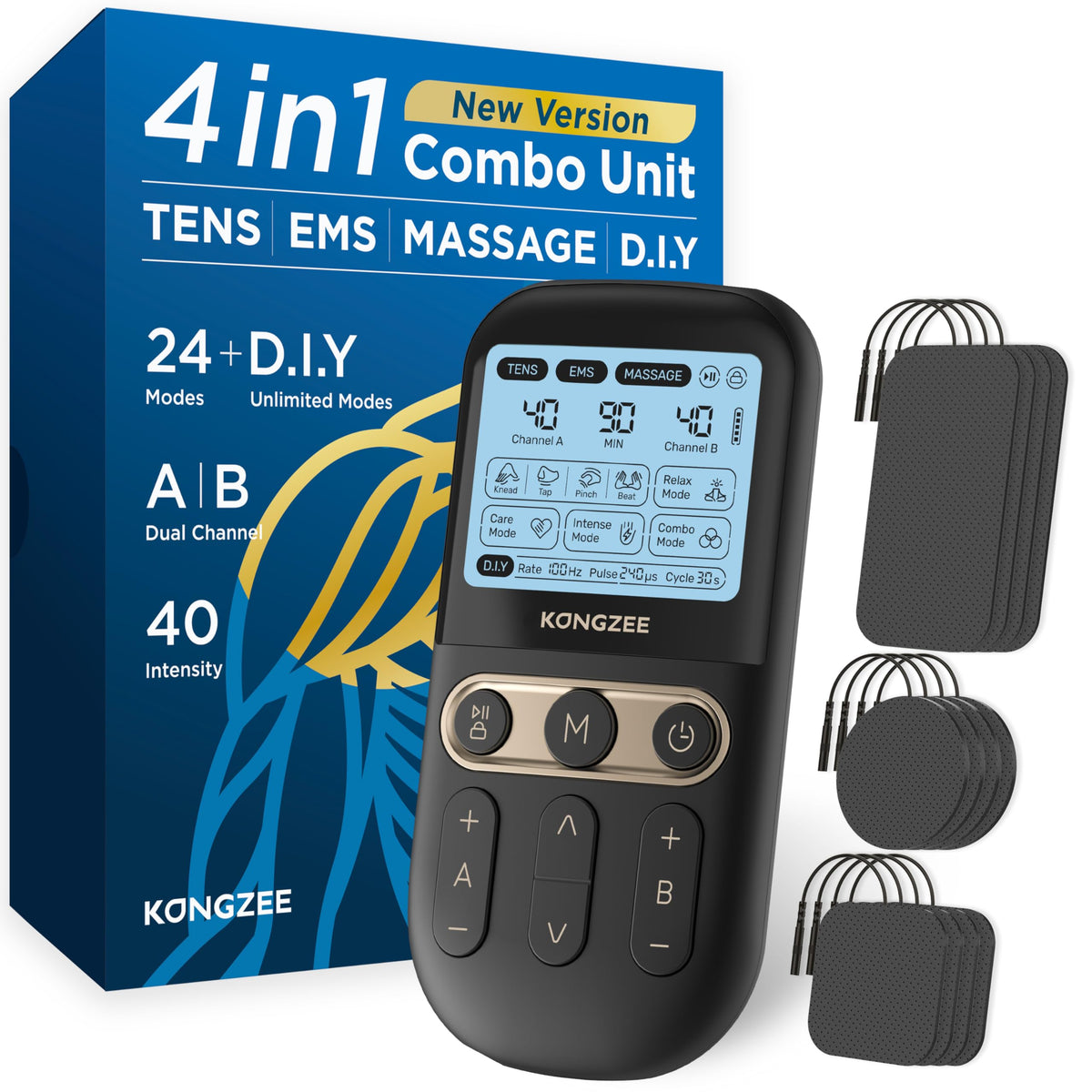 4 in 1 TENS Unit EMS Massage Muscle Stimulator Dual Channel Rechargeable H7739