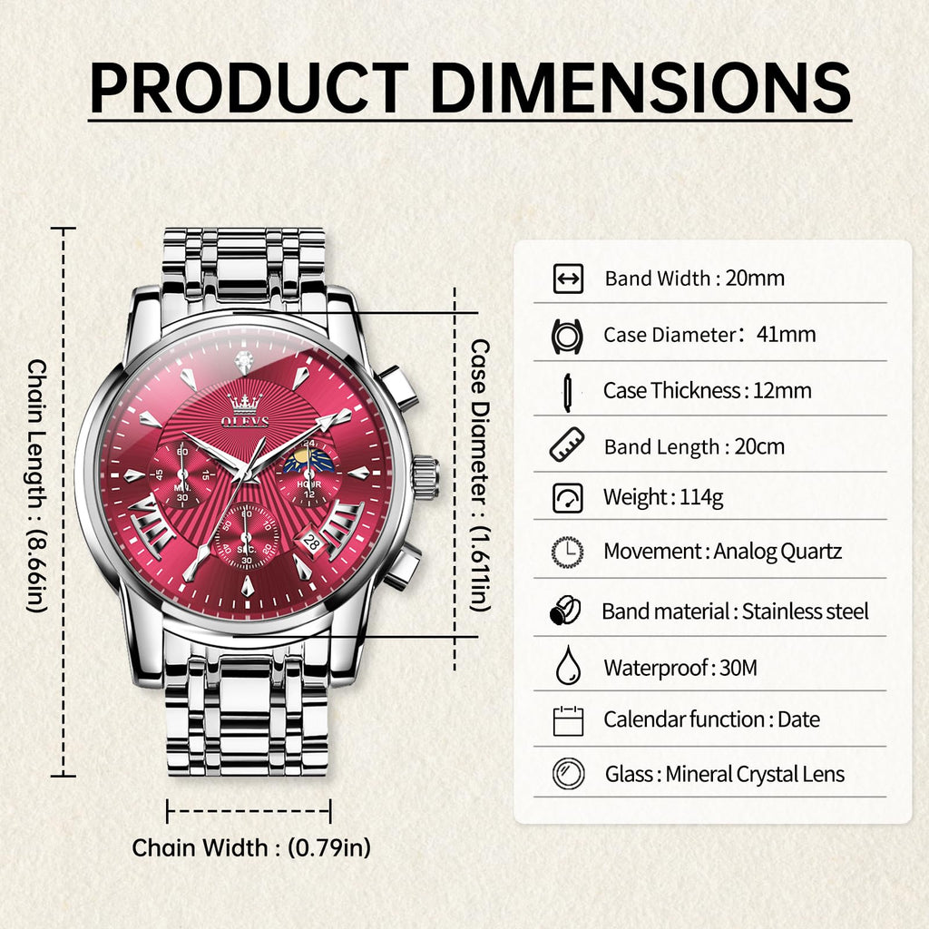 Men Dress Chronograph Stainless Steel Watch J2278
