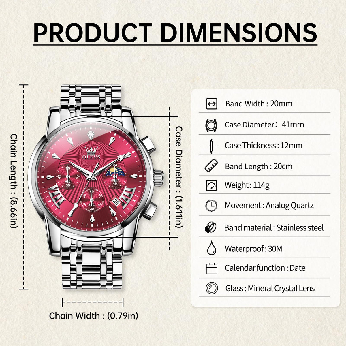 Men Dress Chronograph Stainless Steel Watch J2278