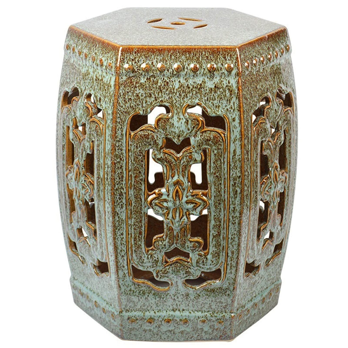 Ceramic Garden Stool Hexagonal Hollow Porcelain Drum Stool D7813