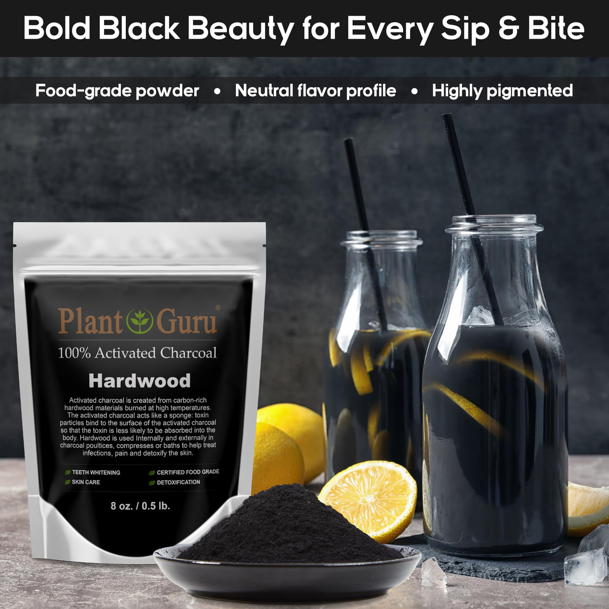 Activated Charcoal Powder 1 lb. Jar Food Grade Kosher Non-GMO Y436138
