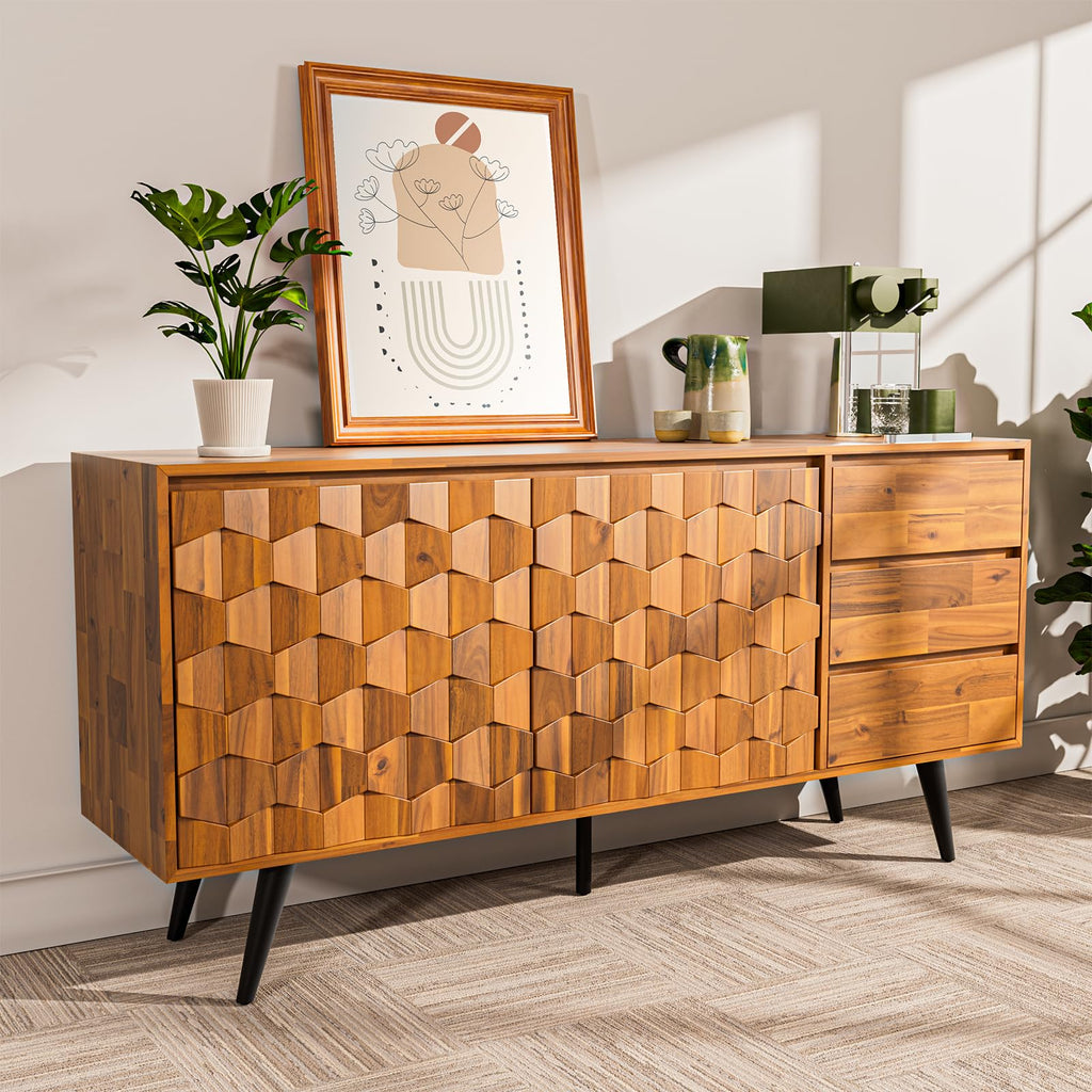 Teak Brown 2 Doors 3 Drawers Sideboard S749404