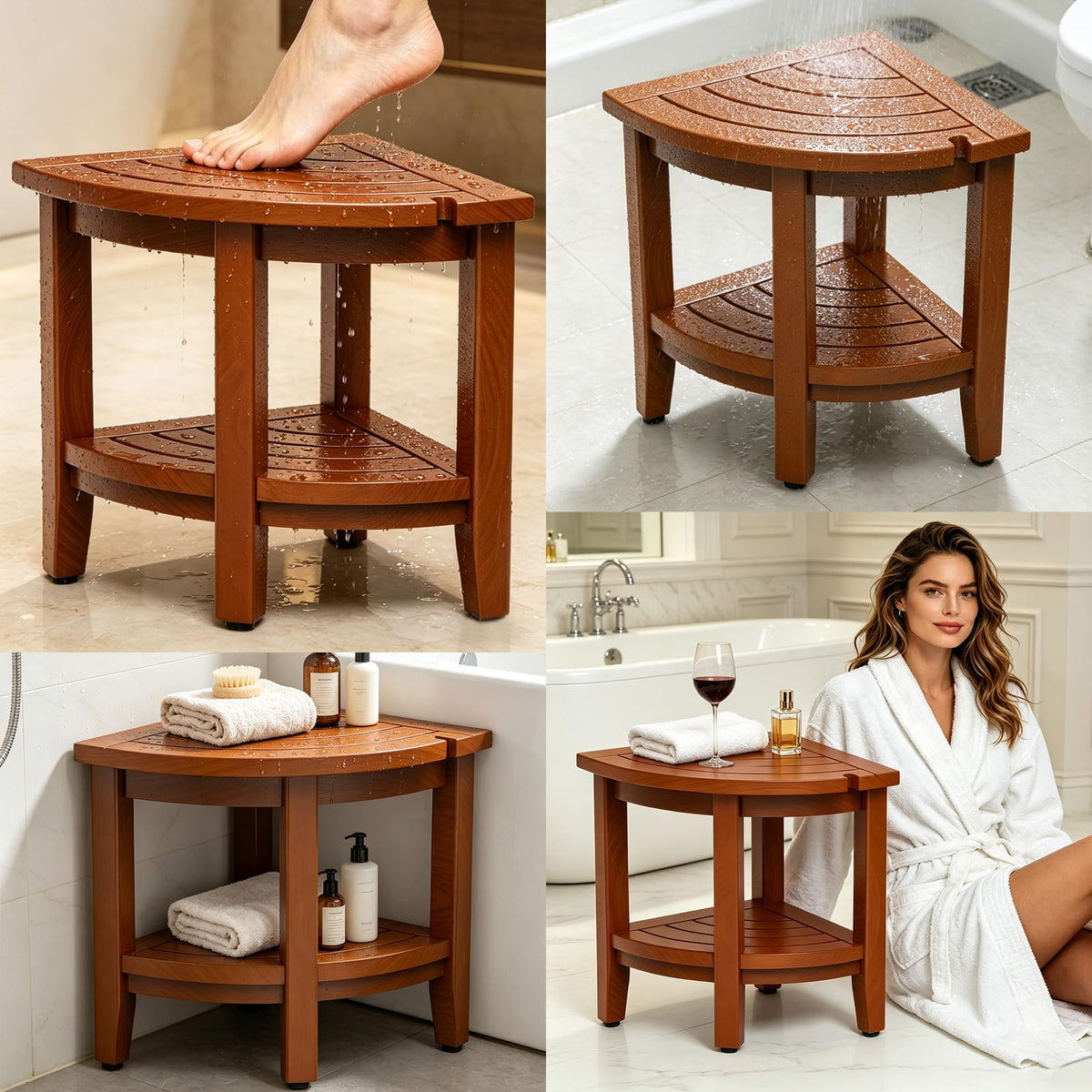 Teak Corner Shower Bench Stool L960