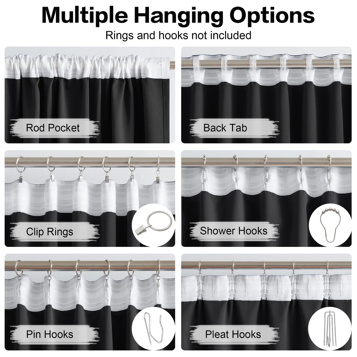 Black 102 Inches Long 2 Panels Blackout Curtains H126518