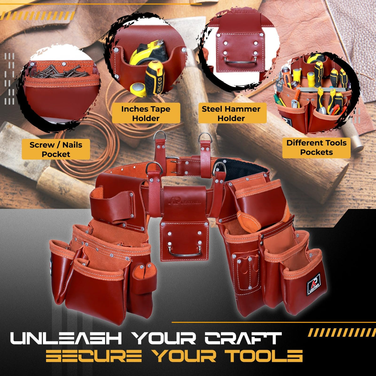 Genuine Full Grain Leather Tool Belt with Suspenders C172569