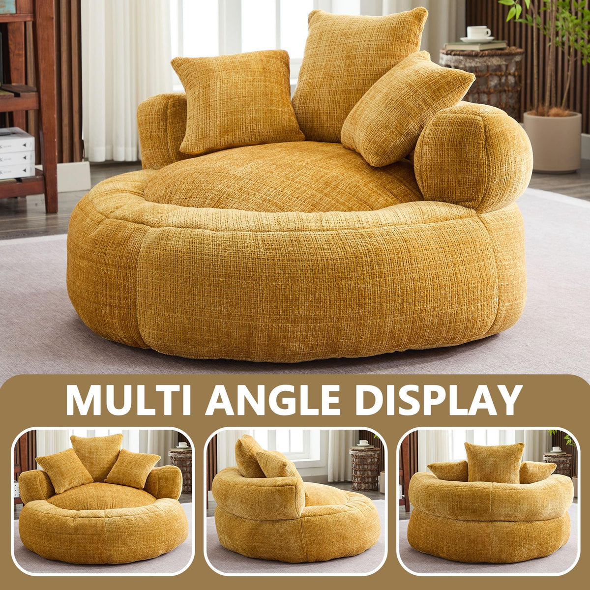 Oversized Chenille Bean Bag Chair with Pillows D751