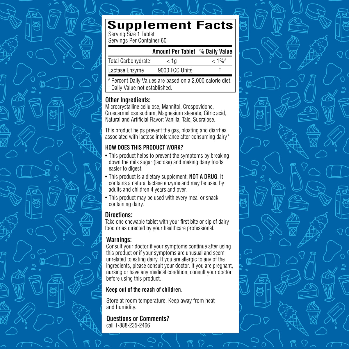 Lactase Enzyme 9000 FCC Chewable Tablets, 60 Count S9954