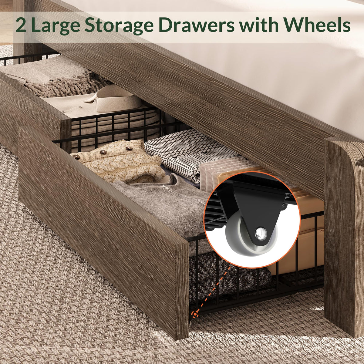 King Size Brown Wooden Platform Bed Frame with Headboard N399302