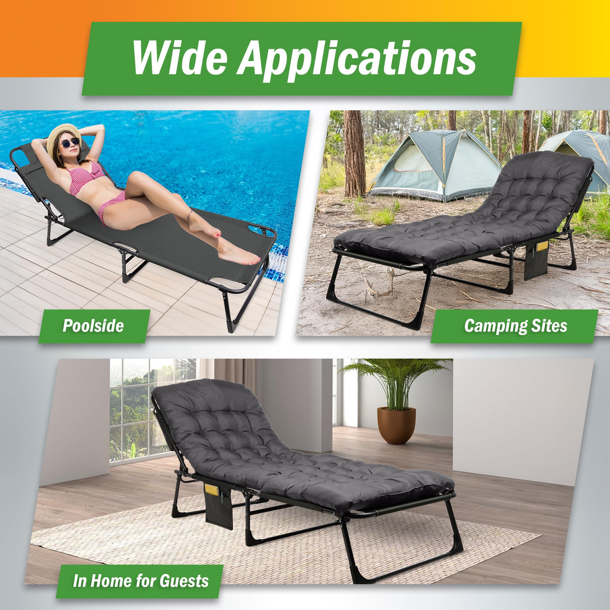 Folding Camping Cot with Mattress, Heavy Duty Foldable Bed with 3 Recline Positions, Gray P106138