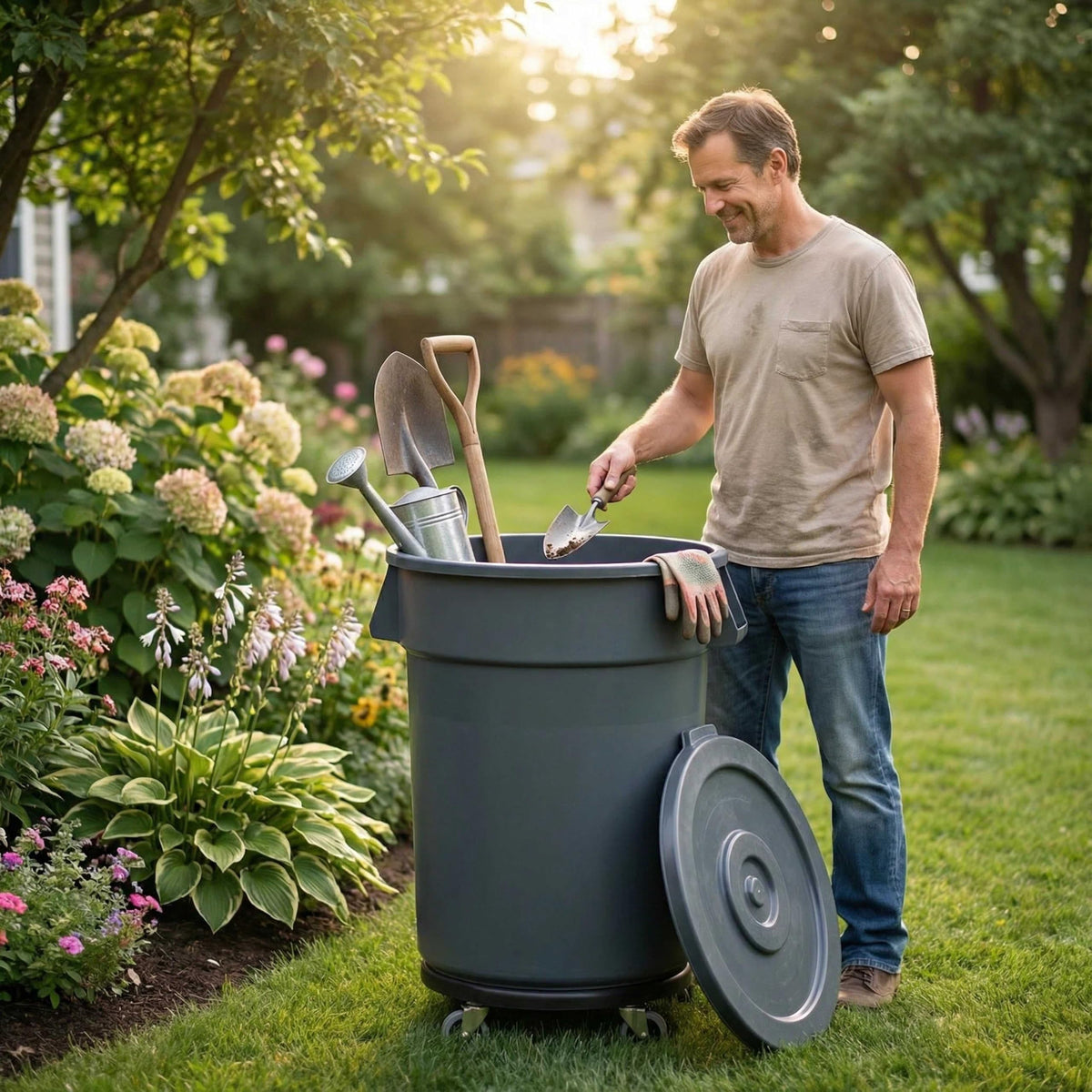32 Gallon Outdoor Trash Can with Lid and Wheels J7560
