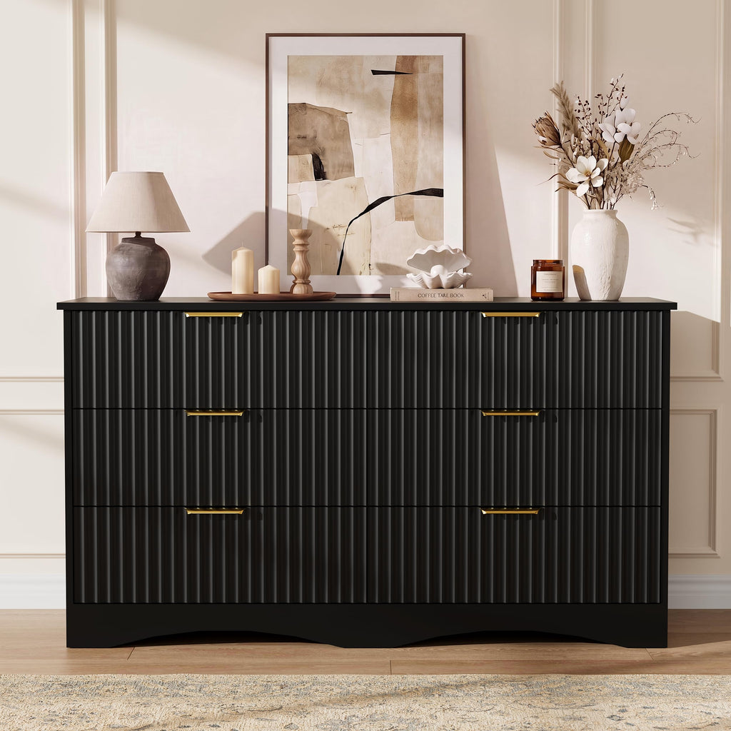 6 Drawer Fluted Wood Dresser R9254