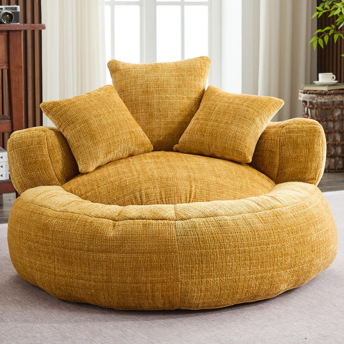 Oversized Chenille Bean Bag Chair with Pillows D751