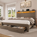 King Size Brown Wooden Platform Bed Frame with Headboard N399302
